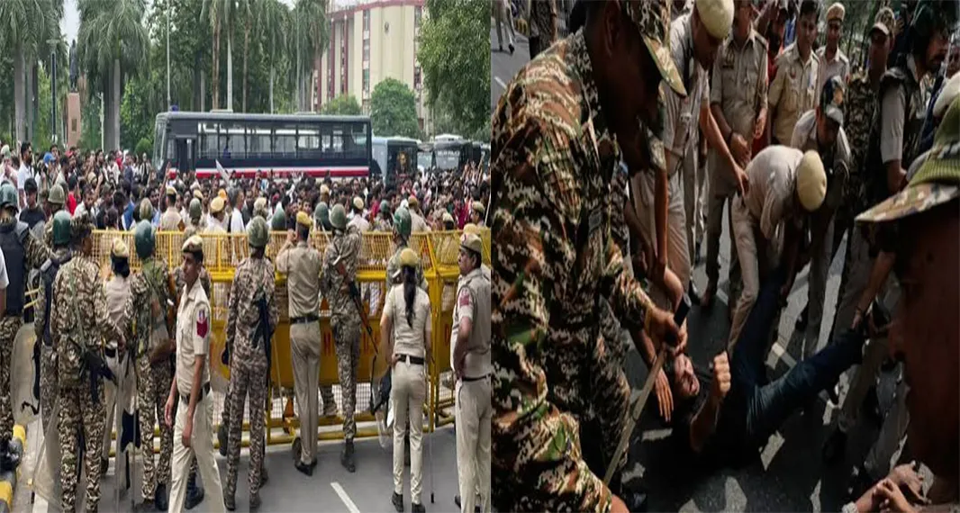 दिल्ली में सीजेपी प्रदर्शन के दौरान बवाल: पुलिस पर पथराव, दो घायल और 500 से अधिक हिरासत में