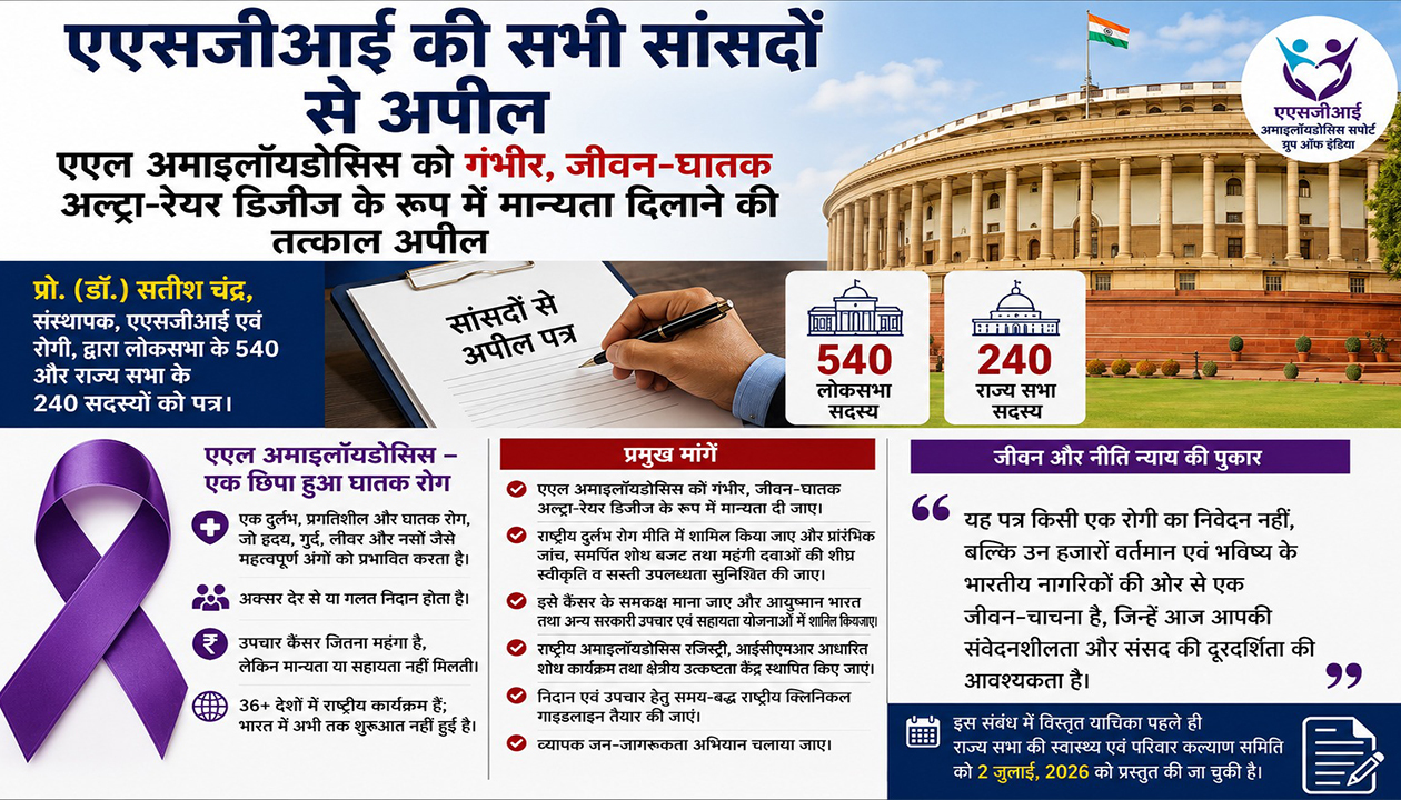 देश के सभी सांसदों से एएल अमाइलॉयडोसिस को राष्ट्रीय स्वास्थ्य नीति में शामिल करने की अपील