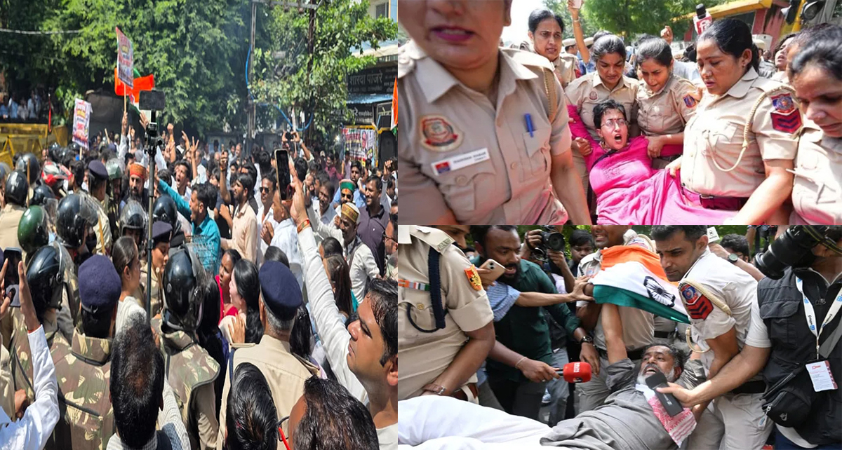 दिल्ली में चुनाव आयोग के खिलाफ उग्र प्रदर्शन: 500 से अधिक प्रदर्शनकारी हिरासत में, मेट्रो के 12 स्टेशन बंद