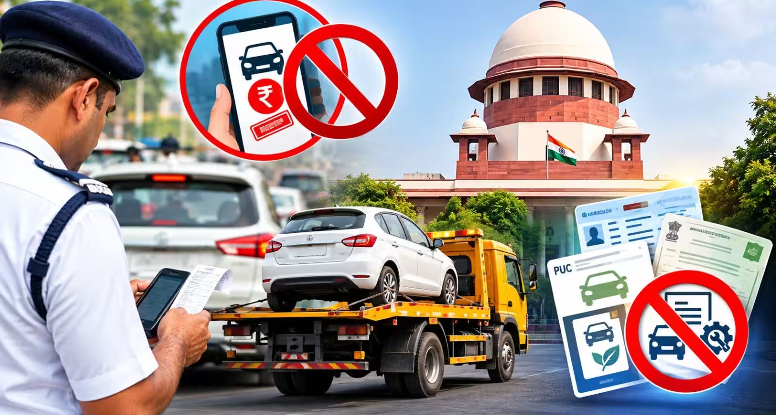सुप्रीम कोर्ट का कड़ा रुख: ट्रैफिक ई-चालान न भरने वालों की गाड़ियां होंगी जब्त, RC और ऑनलाइन सेवाएं होंगी फ्रीज